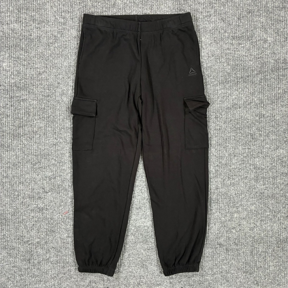 Reebok Mens Cargo Jogger Pants Size Medium Black Pull On Stretch Activewear